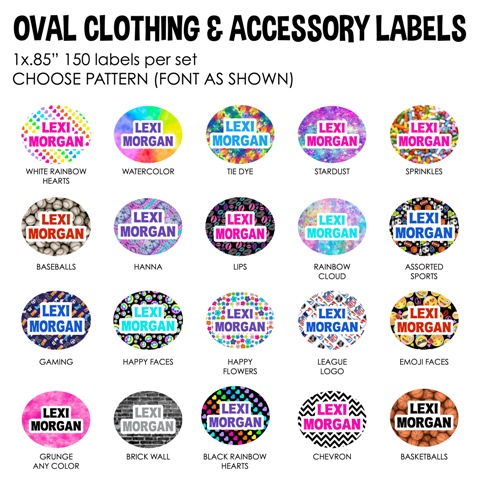 NAMEDROPS CLOTHING & ACCESSORY OVAL LABELS