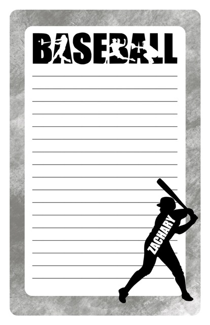 NAMEDROPS CUSTOM NOTEPAD-BASEBALL SILHOUETTE