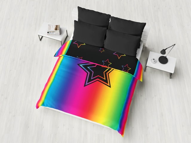 Penelope Wildberry Comforter-Black Rainbow Stars