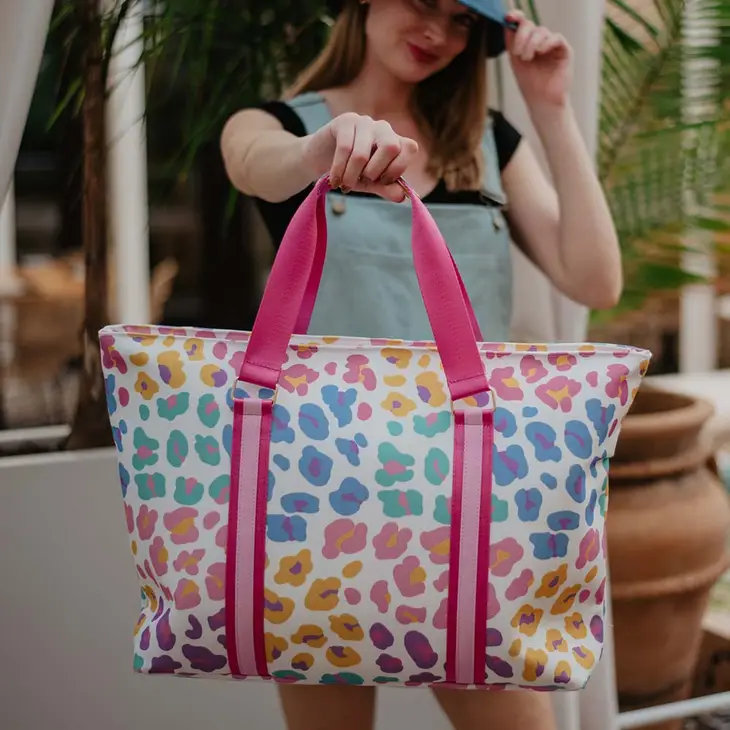 TOTE-MULTICOLORED LEOPARD RAINBOW